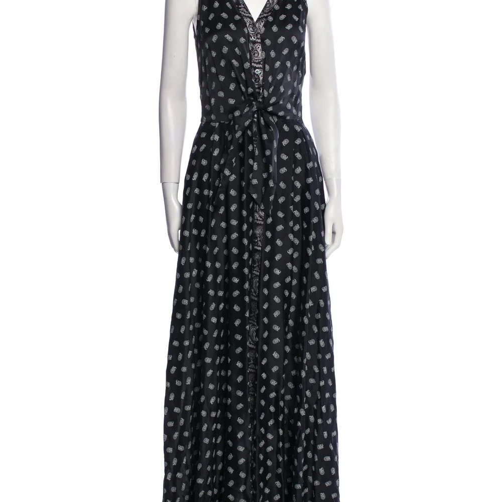 Pierre Balmain black silk white paisley print maxi evening gown dress
